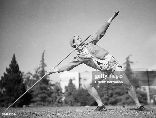 Los Angeles, CA- Mildred "Babe" Didrikson, the outstanding woman athlete of the age, and winner of the hurdle and javelin throw events of the Tenth...