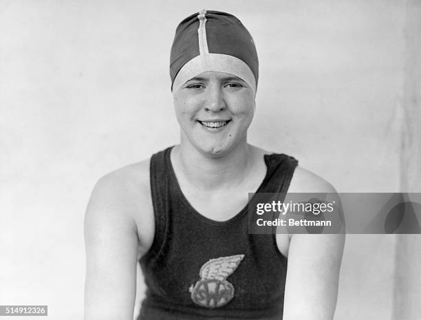 Paris, France: Portrait of American swimmer, Gertrude Ederle, Gold and Bronze medal freestyle swimmer in the 1924 Olympics in Paris. She went on to...