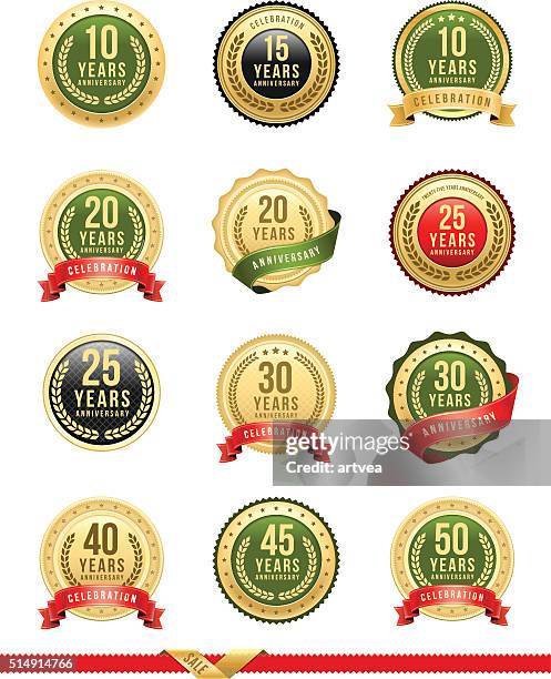 stockillustraties, clipart, cartoons en iconen met anniversary gold badge set - 30 34 jaar