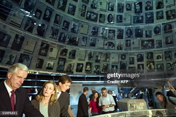 French Foreign Minister Michel Barnier and his wife Isabelle Barnier view an upcoming exhibition at a new museum in the Yad Vashem Holocaust memorial...