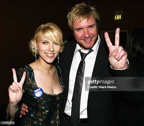 Actress Scarlett Johansson and musician Simon Le Bon of Duran Duran attend the Hollywood Film Festival's closing night premiere after party for "A...