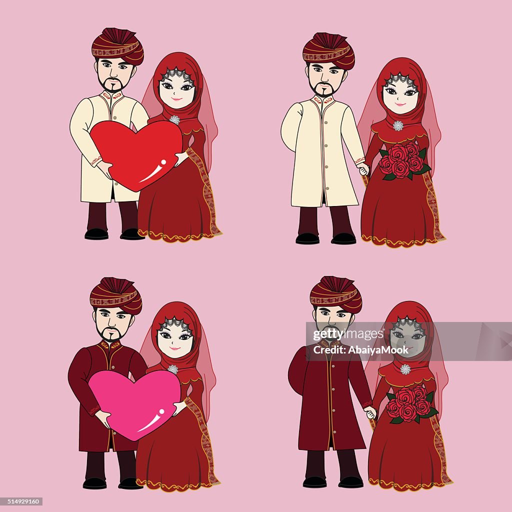 Muslim Wedding Couple Cartoon High-Res Vector Graphic - Getty Images