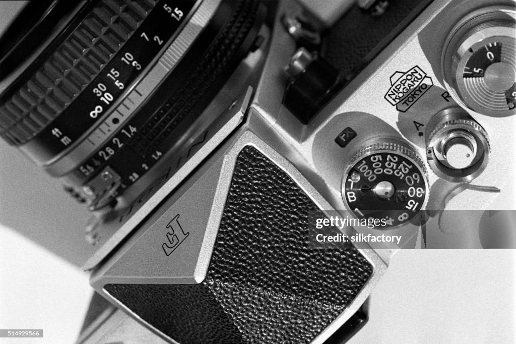 Nikon F camera from 1966 in black and white