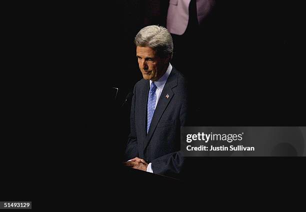 Democratic presidential candidate U.S. Senator John Kerry speaks at the Tampa Bay Performing Arts Center October 18, 2004 in Tampa, Florida. Kerry...