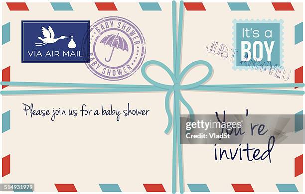 illustrazioni stock, clip art, cartoni animati e icone di tendenza di bambino ragazzo doccia invotation lettera - baby shower