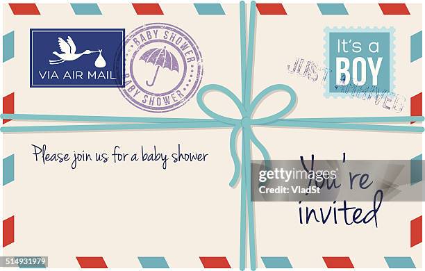 baby boy shower invotation letter - baby boys stock illustrations