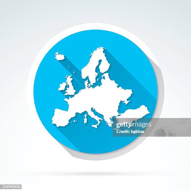 europe map icon, flat design, long shadow - german style icons stock illustrations