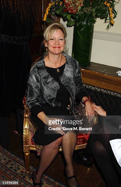Kay Saatchi attends the Longchamp party to launch bags designed by British artist Tracey Emin, at Portland Place London on October 18, 2004 in...