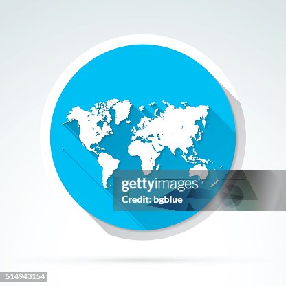 World Map icon, Flat Design, Long Shadow World Map icon, Flat Design, Long Shadow