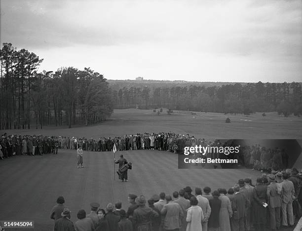 Augusta, GA.: Horton Smith Winning The Masters' Tournament. Horton Smith is pictured on the 18th green in the final round of the Augusta National...