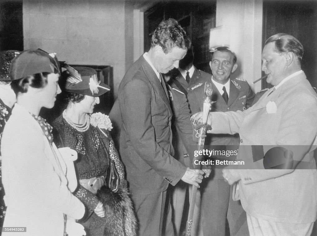 Mr. and Mrs. Charles Lindbergh with Herman Goering