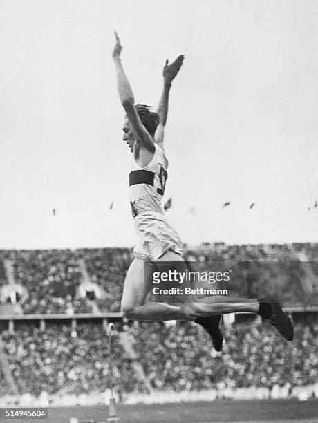 Berlin, Germany: Lutz Long during the elimination trials in the Broad Jump category for the Olympic games.