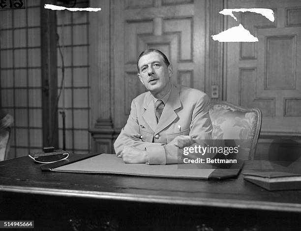 Washington, D. C.--General De Gaulle At Press Confab. This is candid view of General Charles DeGaulle, President of the French Provisional...