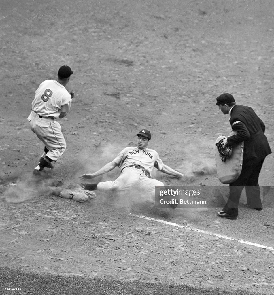 Joe DiMaggio Sliding into Third Base