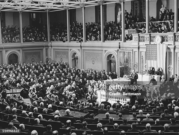 This is a general view of the House of Representatives in Washington, D.C., as President Franklin D. Roosevelt addressed a joint session of Congress...