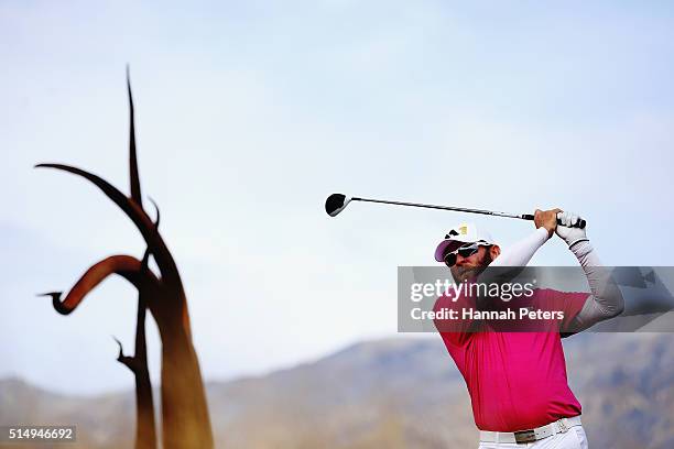 Matthew Guyatt of Australia tees off during day three of the 2016 New Zealand Open at The Hills on March 12, 2016 in Queenstown, New Zealand.