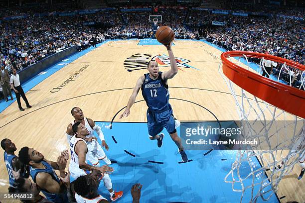 Tayshaun Prince of the Minnesota Timberwolves shoots the ball against the Oklahoma City Thunder on March 11, 2016 at Chesapeake Energy Arena in...