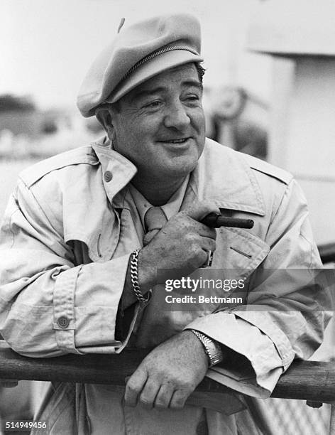 Costello Sees Jolly England. Southampton, England: Lou Costello, American film comedian, arrives on the Queen Mary for personal appearances with his...