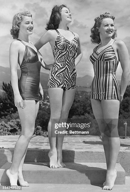 Three young actresses from Paramount Studios vacation in Santa Barbara; they are, left to right, Ellen Drew, Susan Hayward and Betty Grable.