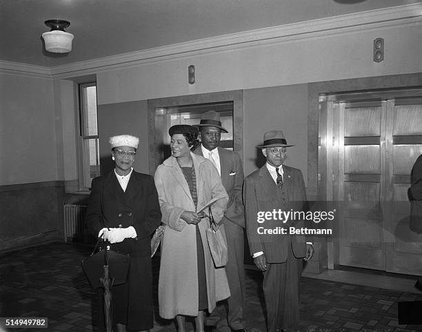 Officials of the NAACP arrive in Federal Court here, November 4th, to contest an ordinance passed by the city council and drafted by the Arkansas...