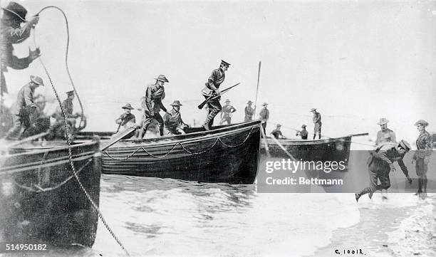 The landing of Australian troops on the Gallipoli Peninsula, during their attempt, along with the British, to try and capture the Dardanelles...