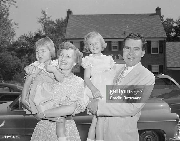 Senator Richard M. Nixon, , poses here with his wife and two children in Washington after being nominated at the GOP Convention in Chicago, as the...