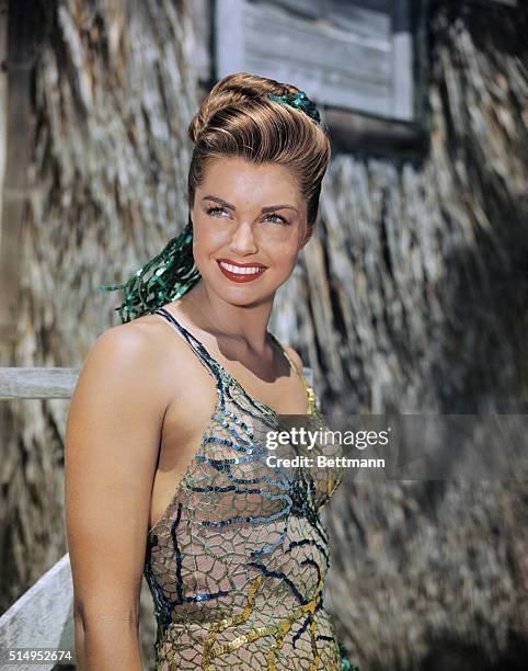 Esther Williams, movie actress, at Biscayne Key, south of Miami, Fla., while on location.