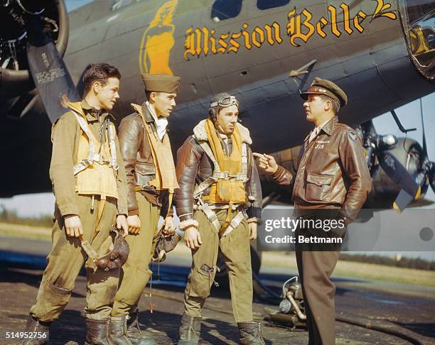 Before taking off on a mission a Flying Fortress crew in England receives a talk from 26-year-old Chaplain James O. Kincannon, a Van Bueren,...