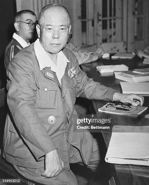 Manila, P. I....Camera-Conscious War Criminal--during a recess period in his trial as a war criminal, Lt. Gen. Tomoyuki Yamashita, "Tiger of Malaya"...