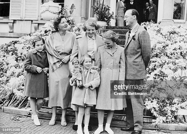 Holland's Royal Family. Amsterdam: Holland's Royal family stands in front of the Royal Palace of Soestdijk to watch the Military Parade in honor of...