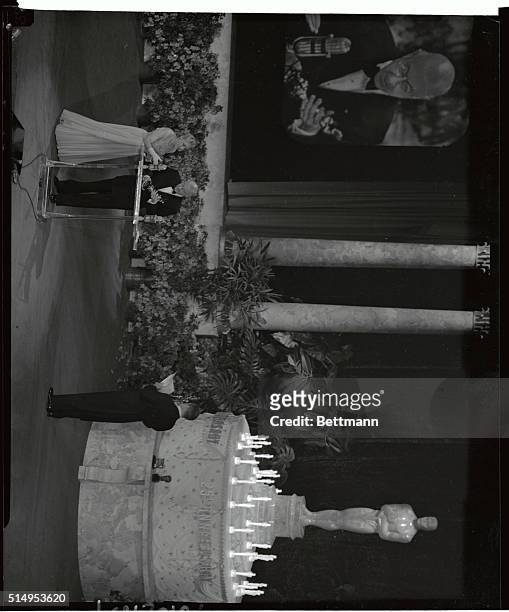 General view of the stage at the Pantages Theater in Hollywood shows producer Cecil B. De Milles, whose pioneering work in motion picture reaches...