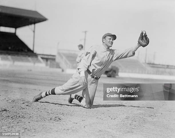 Washington Senators in Spring training at Tampa, Florida...Photo shows Joe Cronin, infielder.