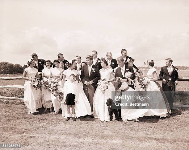 Newport RI- The wedding party poses at Hammersmith Farm after the ceremony at St. Mary's Church in Newport, RI, September 12, which united Senator...