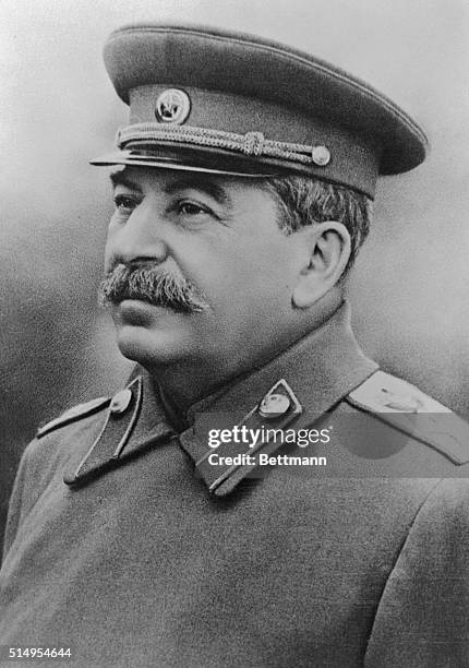 Portrait of Joseph Stalin, Premier of the Union of Soviet Socialist Republics in military uniform.