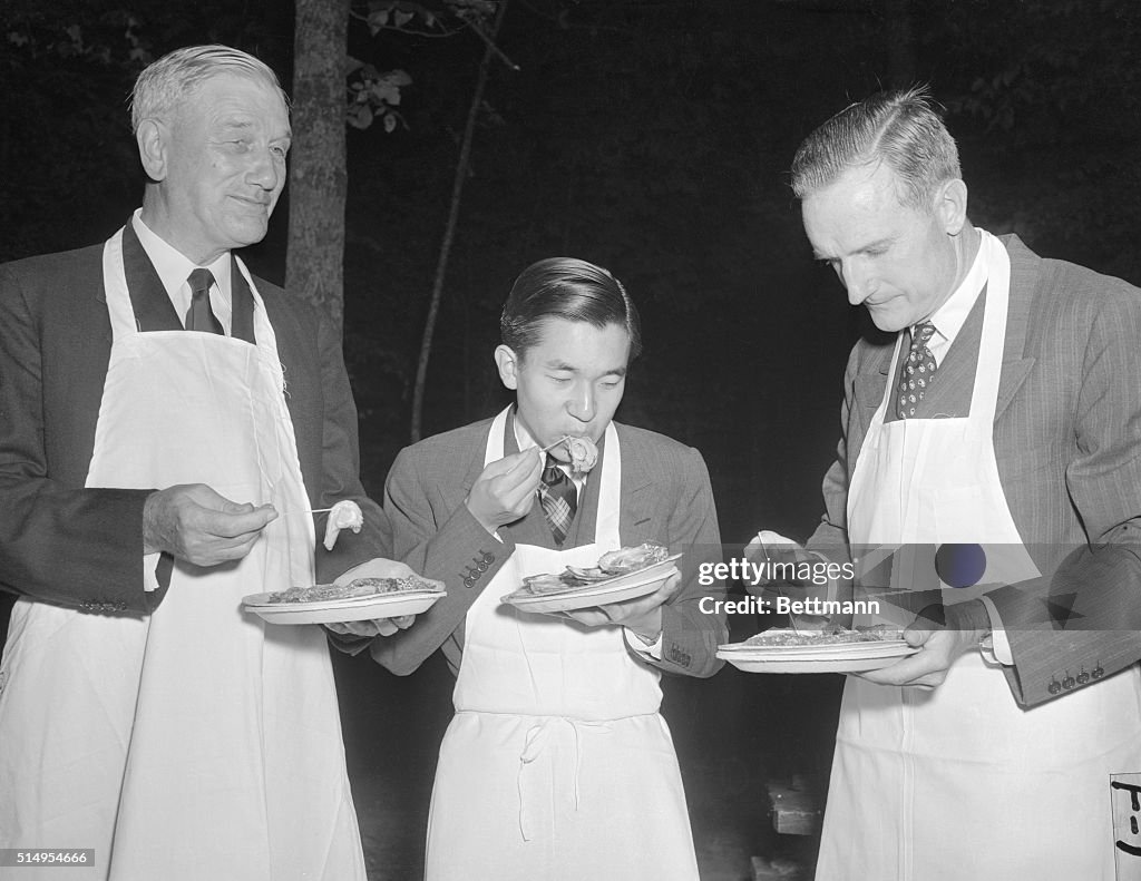 Prince Akihito and Friends Eating Oysters