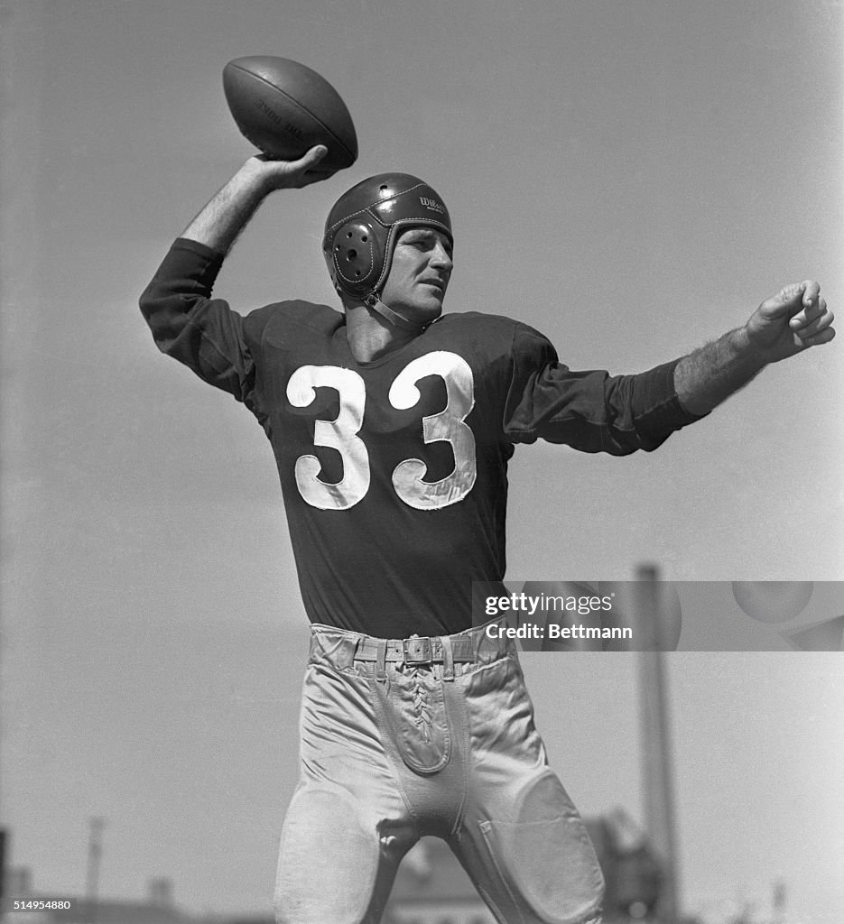 Sam Baugh Slingin' Sam, passer par excellence, in a practice session with the ...