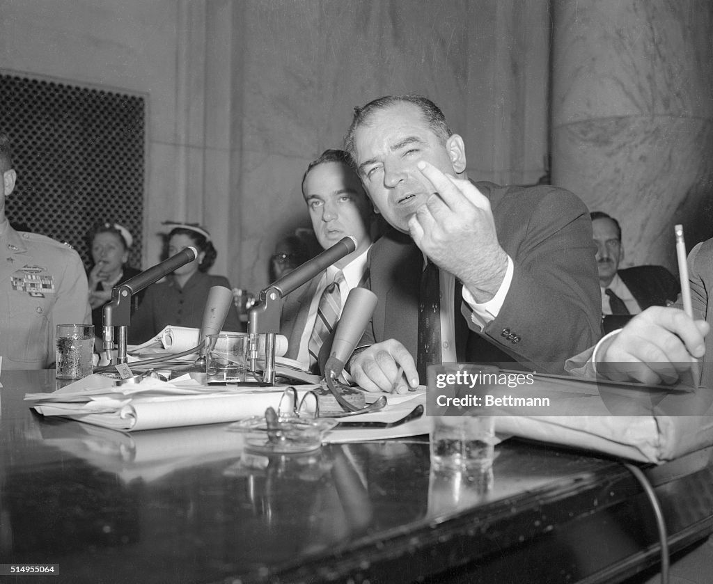 Senator Joseph McCarthy Gesturing While Speaking