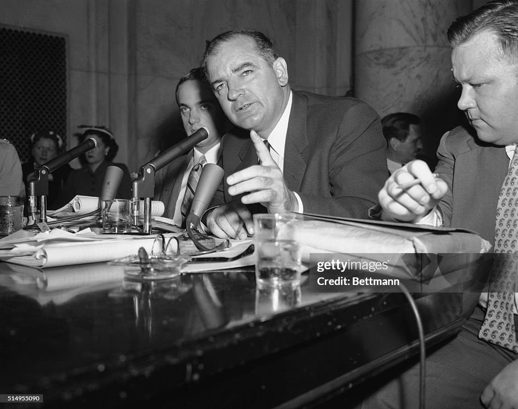 Joseph McCarthy Speaking at Microphones