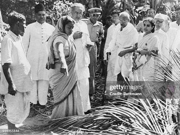 Mahatma Visits Hindu-Moslem Riot Scene. Noakhali, India: In an attempt to cool off tempers and prevent a recurrence of the rioting that cost many...