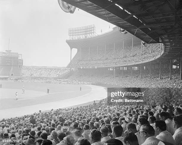 This is part of the huge crowd at Cleveland Stadium for the 1954 All Star game.