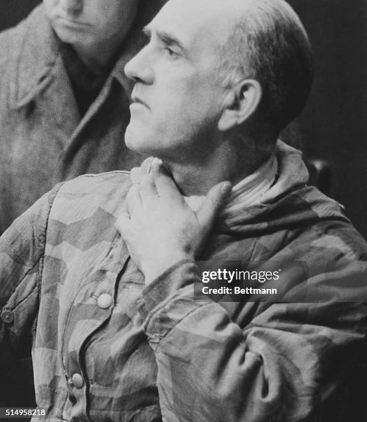 Nazi war criminal and SS military leader Oswald Pohl attends the Nuremberg Trials. He was sentenced to death for war crimes committed during the...