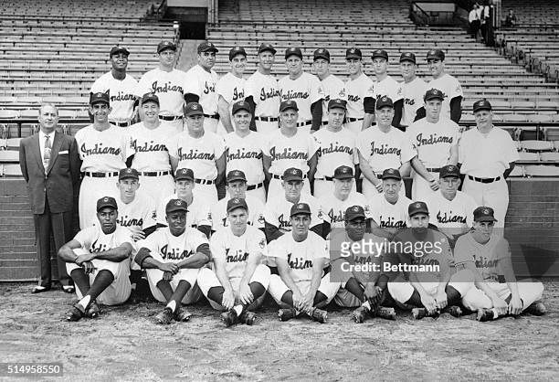 The Cleveland Indians, prior to clinching their almost guaranteed pennant after zooming to an 8 game lead in the American League, pose for a formal...