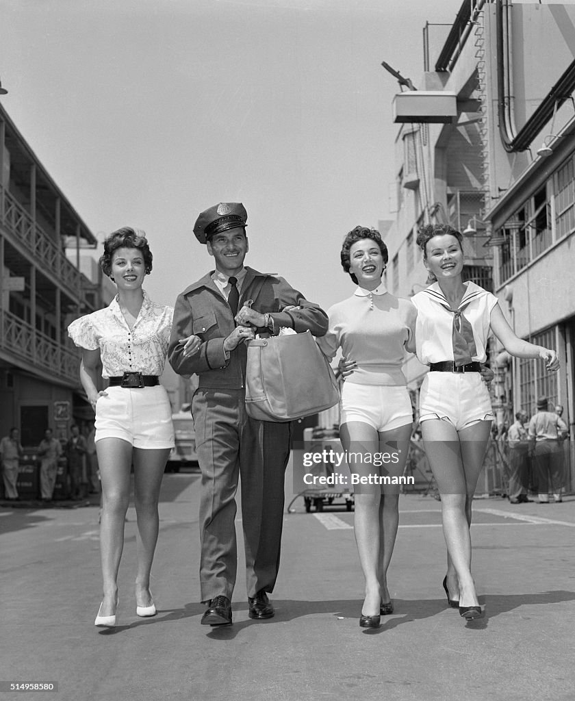 Postman Walking with Hollywood Actresses
