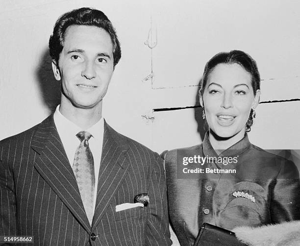 Movie Actress Ava Gardner appears with bullfighter Luis Miguel Dominguin at the Copagarage Night Club in New York. The two have romantically linked...