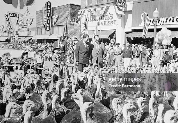 Vice President Richard Nixon and Val Bjornson, Republican nominee for a Minnesota Senate seat, get right to the heart of the matter while appearing...