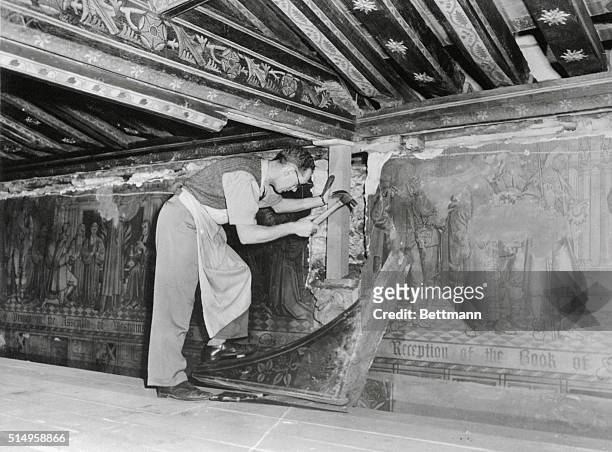 The roof of ancient Westminster Abbey's Jerusalem Chamber gets a thorough overhauling after it was discovered to be so badly eaten away by death...