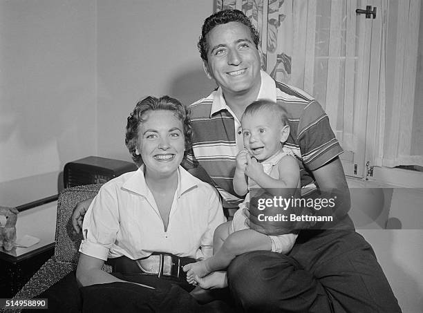 Crooner Tony Bennett proudly poses for the first family portrait with five month old son, D'Andrea. Mommy is the former Patricia Ann Beech, from...