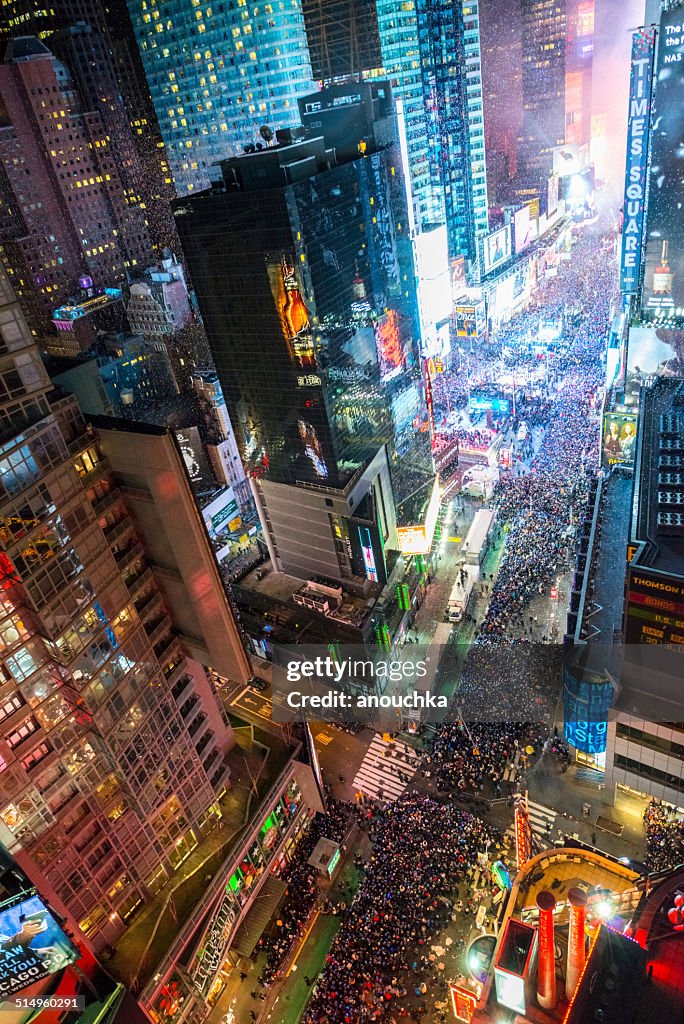 Crowds celebrating New Year on Times Square, NYC