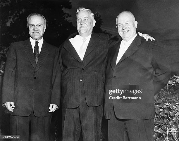 Buddies. Geneva, Switzerland: Soviet premier Nikolai Bulganin and Communist Party head Nikita Khrushchev, who's believed to be the real power in the...