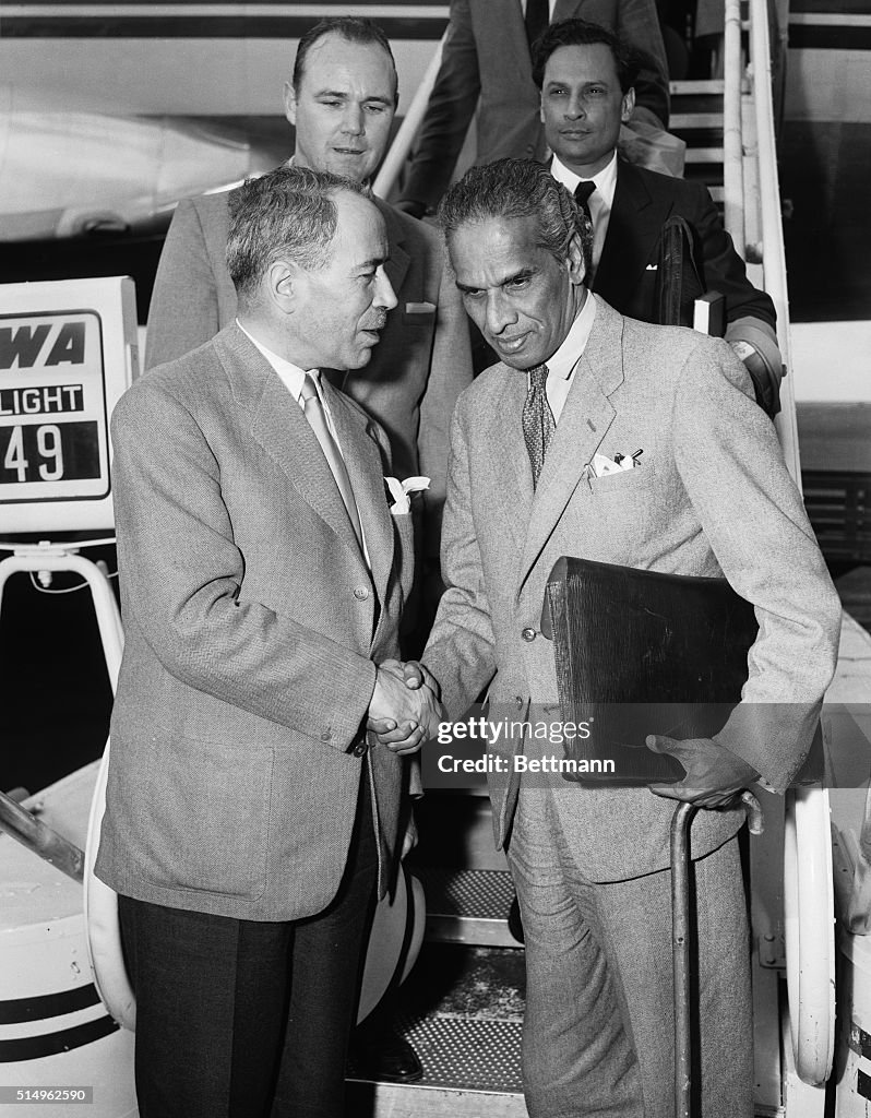 V.K. Krishna Menon Shaking Hands with Antoine Pinay